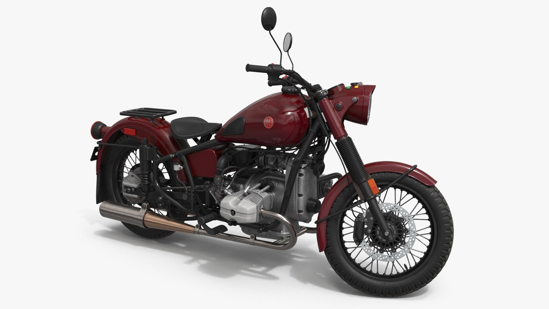 Retro Ural M70 Motorbike Maroon Rigged for Cinema 4D 3D model preview