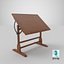 vintage wood drafting table 3D model