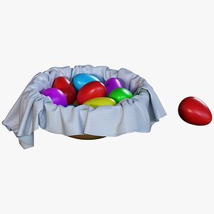 Realistic Easter Eggs in Cloth Basket