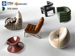 Six Style Modern Artistic Unique Accent Armchair Pack 3D Model 3D model