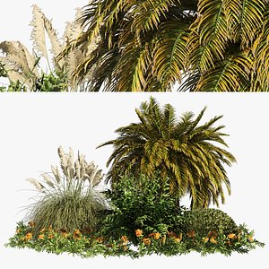 3D Outdoor Garden Set Palm Tree Bush  flowers