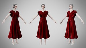 3D Dress 45 Burgundy Velvet With Design