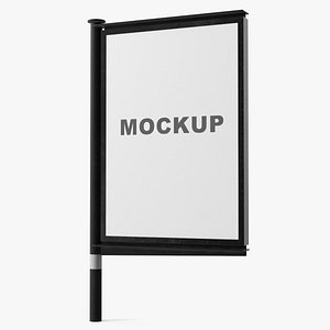 3D model Urban Pole Mounted Billboard Black Mockup