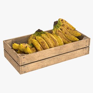 3D Banana Ripened Fruits Wooden Crate