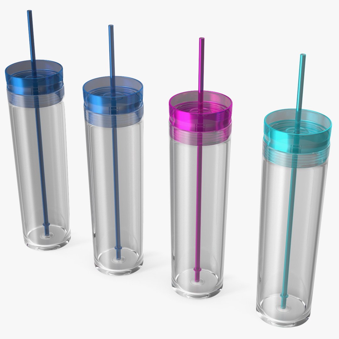 Tumbler Set with Lids and Straws 3D model preview