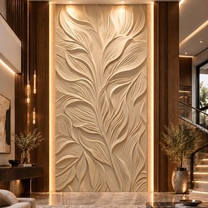 Modern Vertical Flowing Foliage mural Relief Wall Panel STL CNC 16