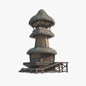 Ancient Architecture Thatched Pagoda 3D model
