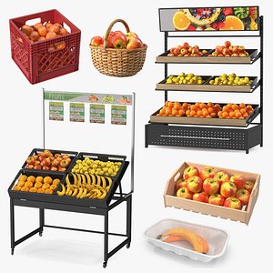 Fruit Market Stands with Containers Collection