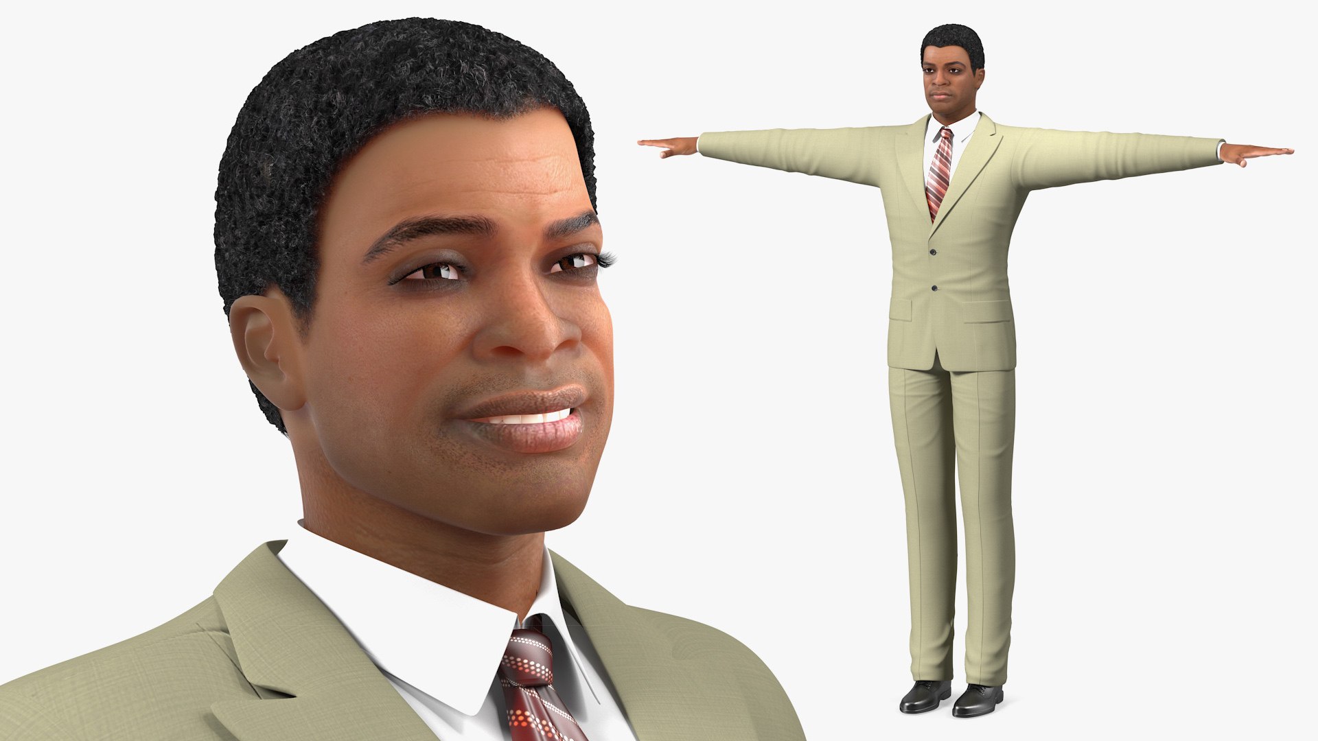 Light Skin Black Man in Formal Suit Rigged for Maya 3D model preview