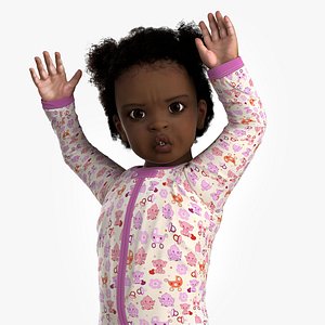 Little African Girl Light Skin in Full Bodysuit Fur Rigged