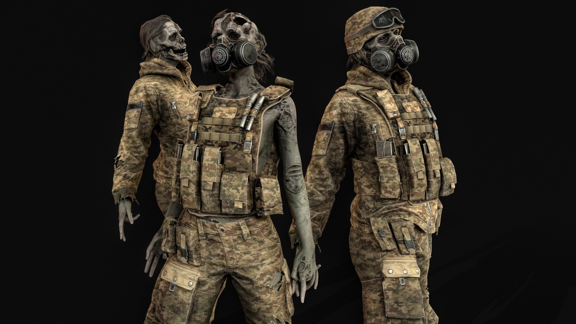 3D Model Zombie Soldier Girl - TurboSquid 2640997