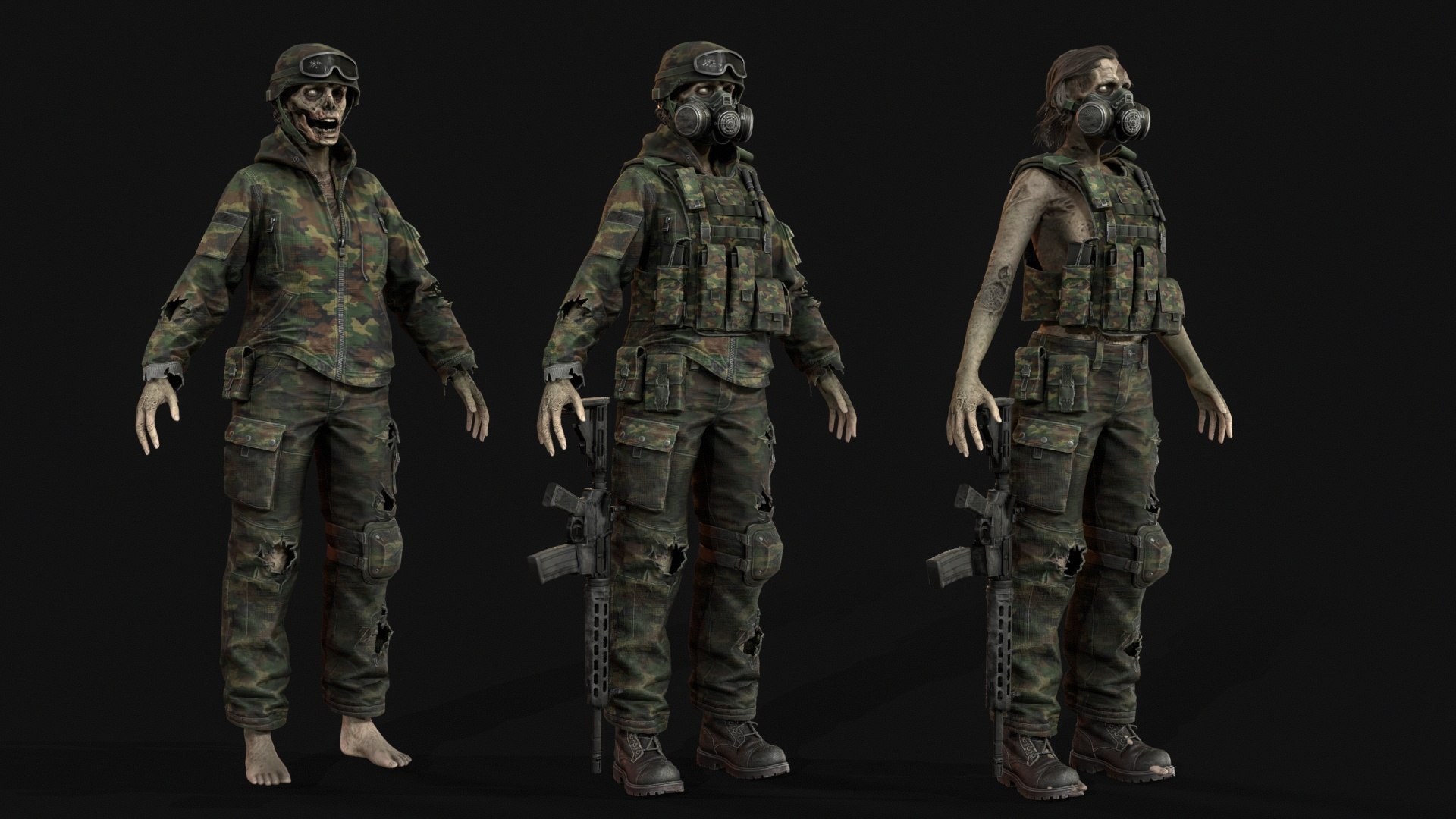 3D Model Zombie Soldier Girl - TurboSquid 2640997