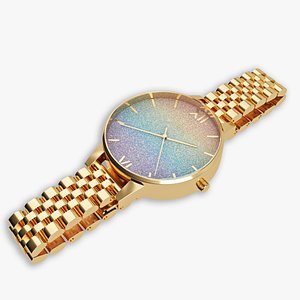 OB Rainbow Glitter Gold Bracelet Watch