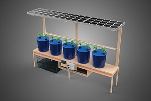 SOLAR PANEL IOT IRRIGATION DUTCH BUCKET SYSTEM HYDROPONIC PLANT 3D
