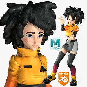 Cartoon Rigged Cute Dance Girl-Amelia Character 3D Model