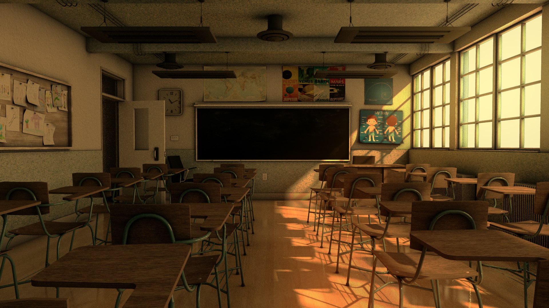 Anime Classroom 3D Model $25 - .fbx .max .ma .obj - Free3D