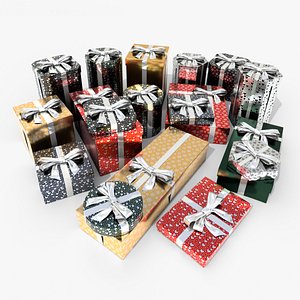 Gift Boxes - Complete Assortment with Glossy Ribbon Bow 3D