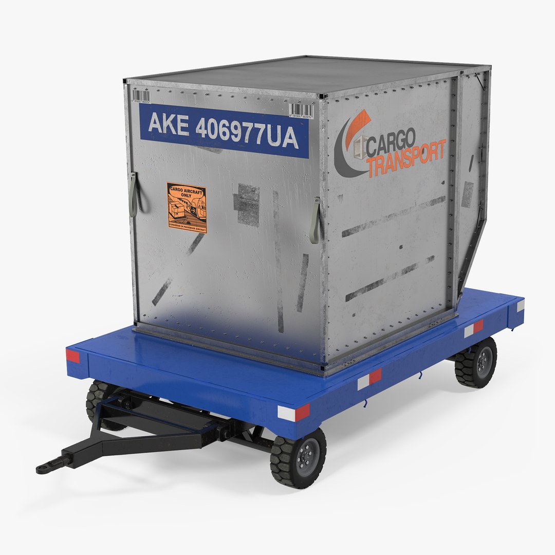 Airport Baggage Trailer with Container Rigged 3D Model 3D model preview