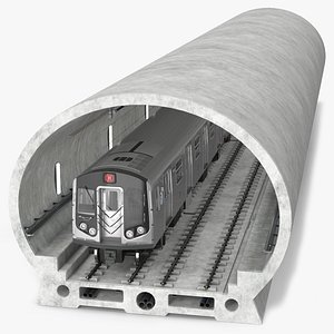 Subway Tunnel Section with Train