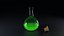 Glass Alchemy Potion Flask with Green Liquid Bubbles and Cork Stopper