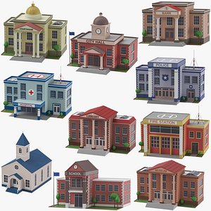 Low Poly Buildings Collection 07 3D
