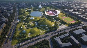 3D Modern Urban Sports Park and Arena Complex Aerial View model