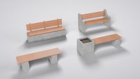 Modern Concrete and Wood Park Bench Pack - 4 Game-Ready Benches