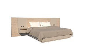 Modern Cozy Bedroom Set Minimalist King Bed with Nightstands 3D model 3D model