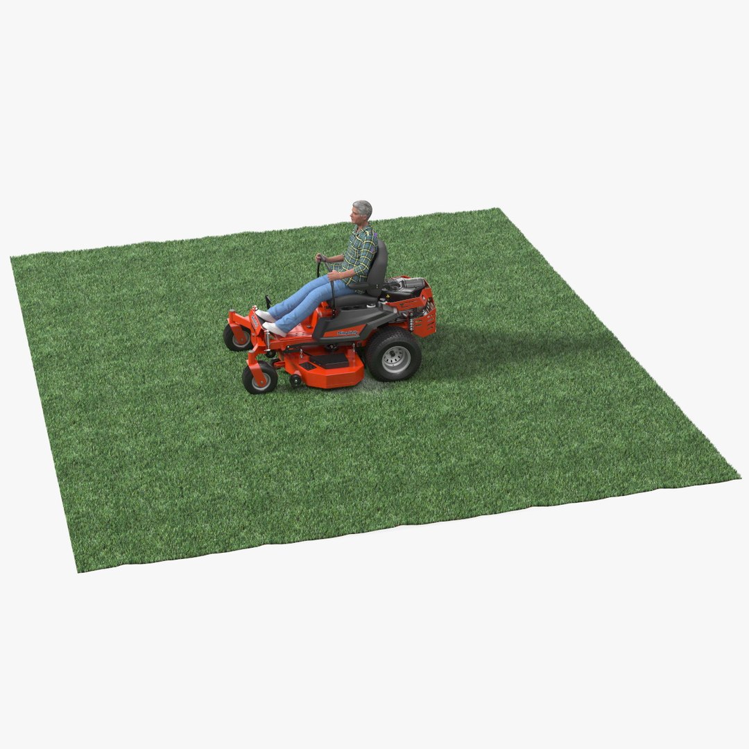 Elderly Man on Simplicity Lawn Mower Fur Rigged 3D model preview