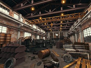 3D Abandoned Industrial Factory Workshop Interior 3D Model