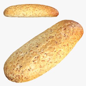 Narrow wheat bread with grains 3D model