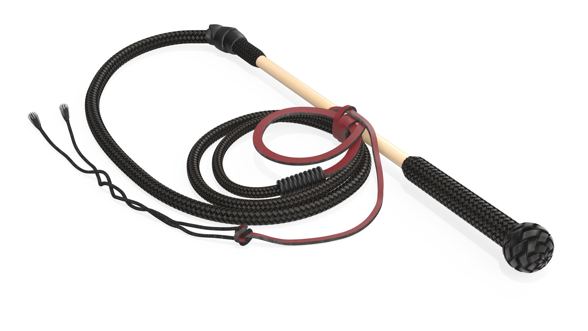 Leather Bullwhip Braided Black Rigged 3D model preview