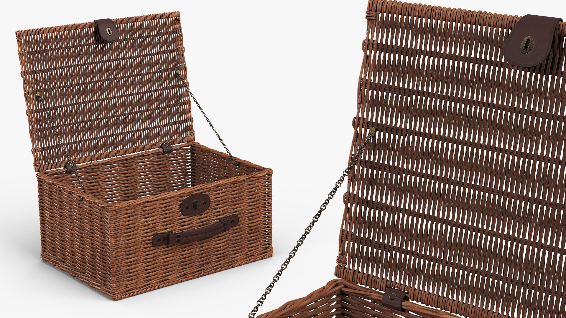 Old Wicker Chest with Hinged Lid Brown 3D model preview