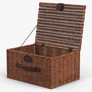 Old Wicker Chest with Hinged Lid Brown 3D model
