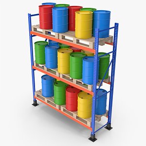 3D Pallet Rack And Colored Barrels