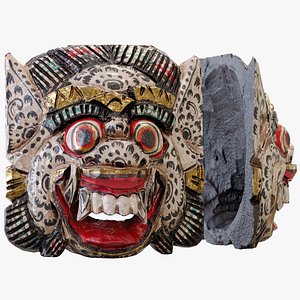 Barong Mask White - Traditional Balinese Wooden Mask - 3D Model