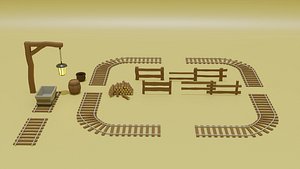 Rail Fence Wagon Wood Lamp Clay Low-poly 3D model 3D