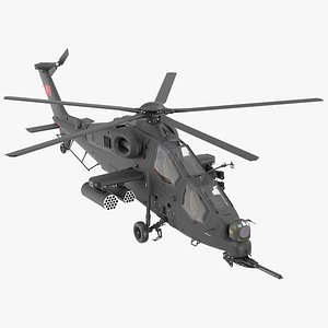 3D T129 ATAK Black Helicopter Rigged model