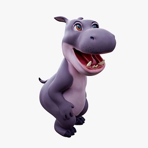 Hippo - rigged cartoon character for blender Low-poly 3D model