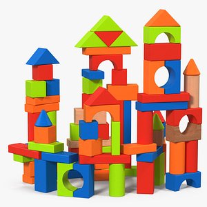 castle wooden building block 3D model