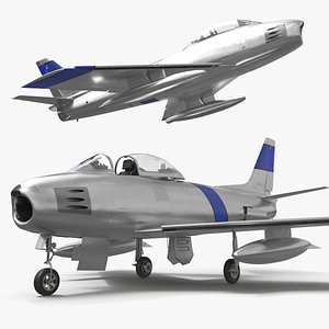 Silver Vintage Military Jet Plane Blue Markings with Interior Rigged