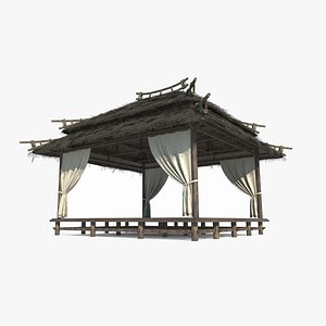 3D model Ancient Asian thatched pavilion