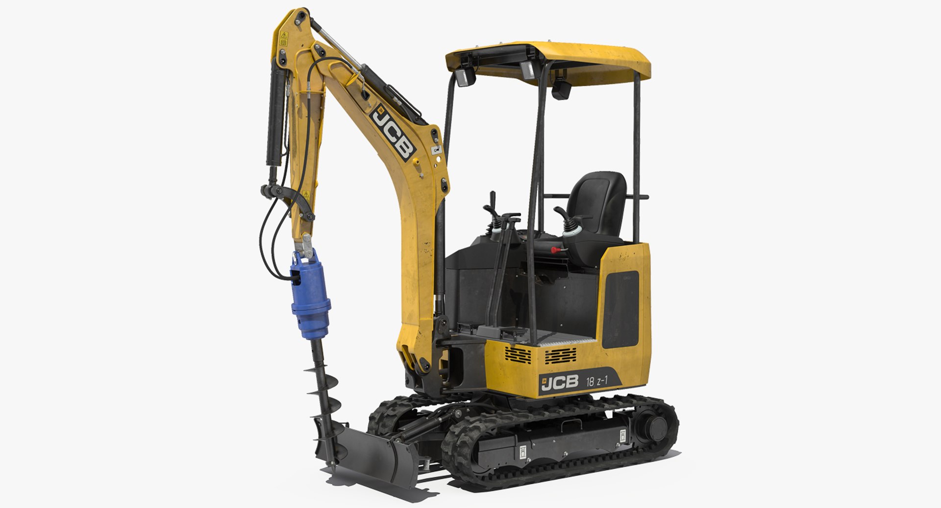 Mini Excavator JCB 18Z1 with Earth Drill X2500 Dirty 3D Model 3D model preview