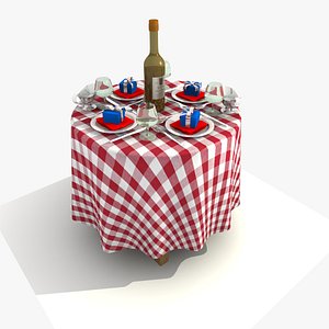 red restaurant dining table 3d model