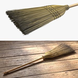Rustic Straw Cleaning Old Broom 3D model
