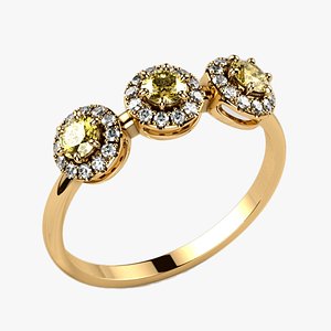 Citrine Gems Gold Ring 3D model