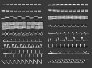 70 Low poly stitch and seams ornament Zbrush IMM brush set
