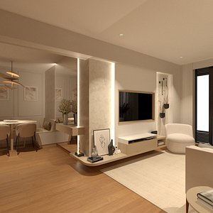 Designers Stylish Living Room Small Appartment  Interior 3D