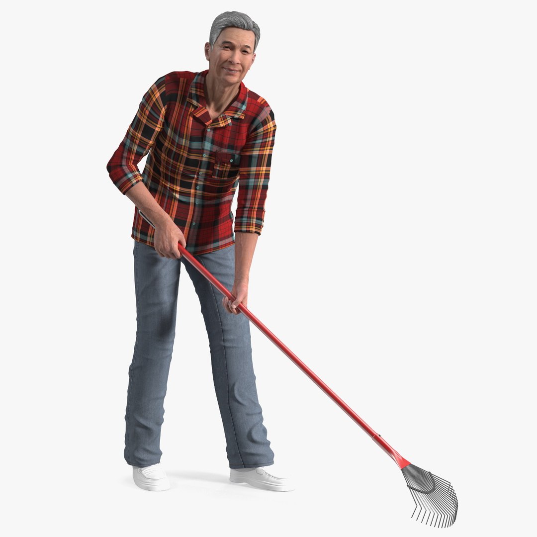 Korean Old Aged Man Raking 3D model preview