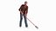Korean Old Aged Man Raking